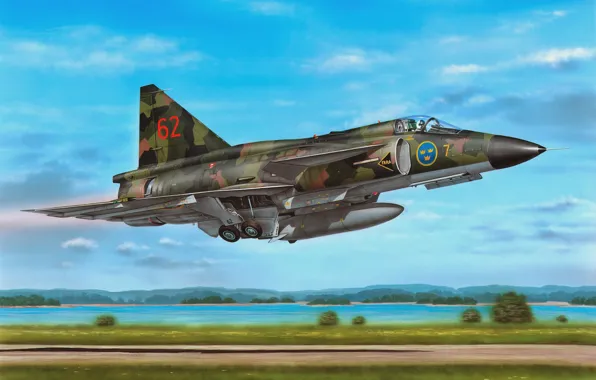 Art, painting, jet, SAAB AJ-37 VIGGEN