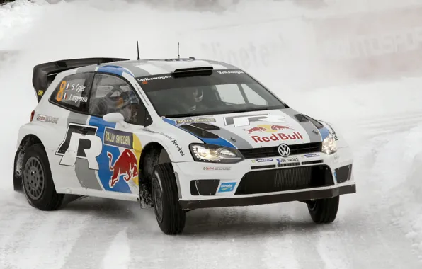 Картинка Зима, Volkswagen, Машина, Поворот, WRC, Rally, Polo, С. Ожье