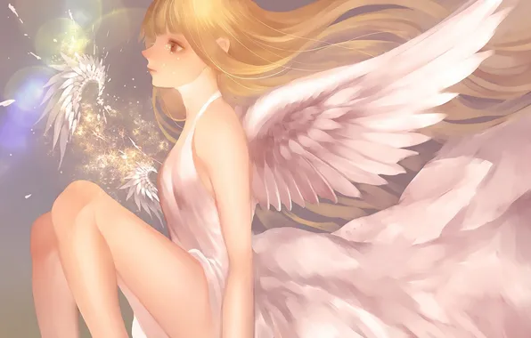 Девушка, крылья, ангел, аниме, арт, профиль, yuuki, mnm217