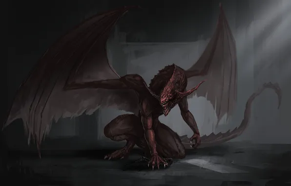 Картинка тьма, дракон, темно, крылья, hell dragon