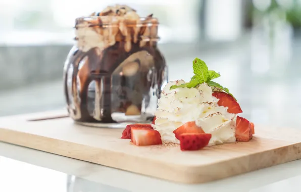 Клубника, мороженое, мята, десерт, сладкое, chocolate, шоколадное, ванильное