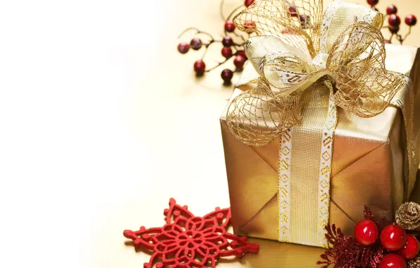 Коробка, подарок, звезда, Рождество, бант, праздники, золотая