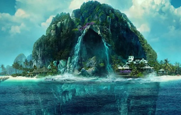 Картинка море, остров, пещера, Fantasy Island