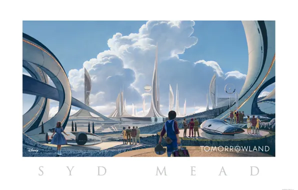 Город, фантастика, рисунок, арт, Tomorrowland, параллельный мир, Земля будущего