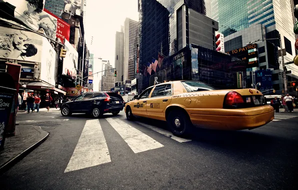 Картинка город, небоскребы, USA, америка, сша, New York City, taxi, нью йорк