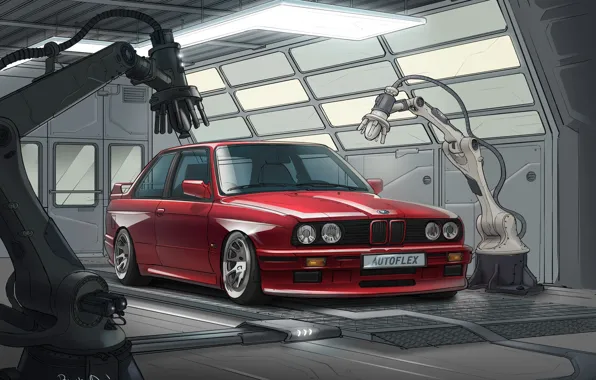 Красный, Авто, BMW, Машина, Роботы, Car, Illustration, BMW E30