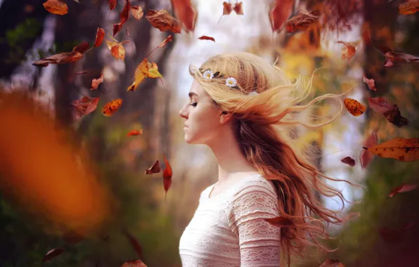 Осень, листья, девушка