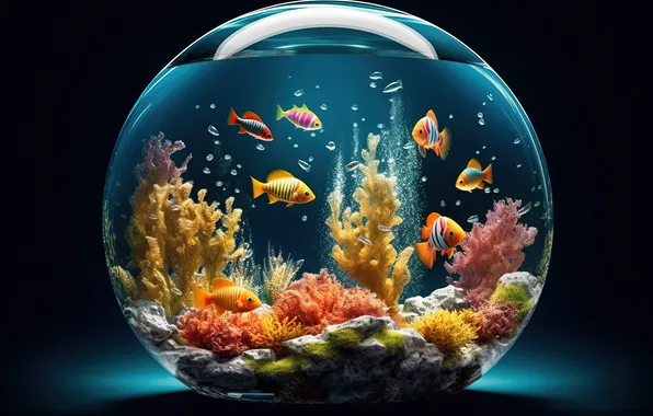 Рыбки, аквариум, colorful, кораллы, glass, fish, coral, aquarium
