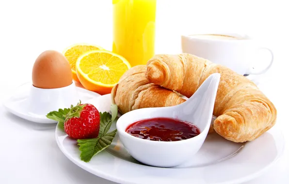 Картинка оранжевый, кофе, еда, завтрак, клубника, сок, чашка, juice