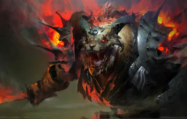 Огонь, монстр, меч, Guild Wars 2, game wallpapers