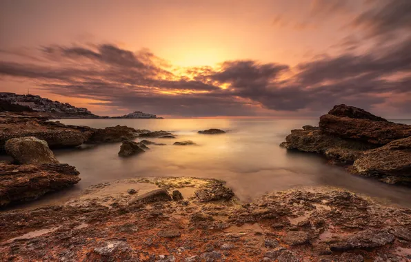 Картинка закат, побережье, Испания