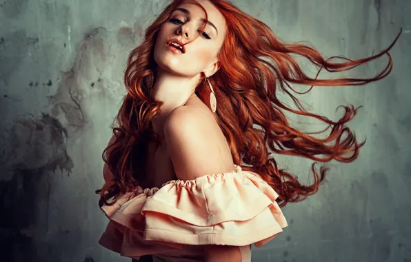 Девушка, лицо, поза, волосы, рыжая, красотка, плечо, Liliya Nazarova