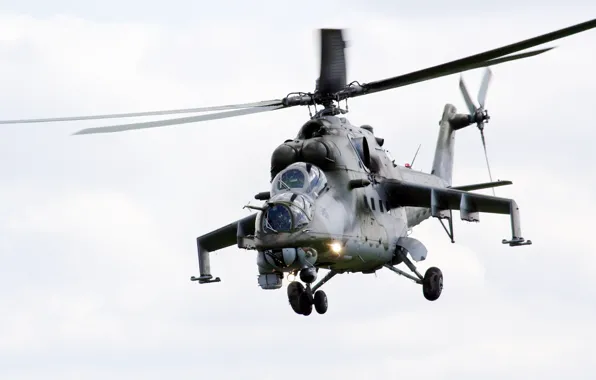 Картинка вертолёт, летит, боевой, Ми-24