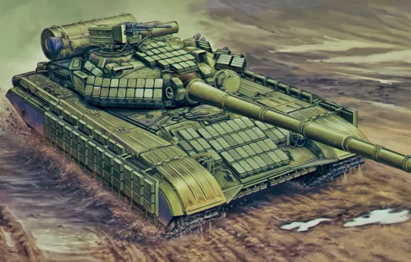 Картинка weapon, war, art, painting, tank, Soviet T-64AV MOD 1984