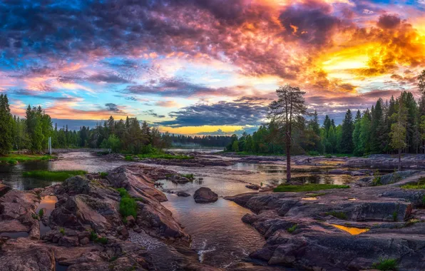 Картинка закат, природа, река