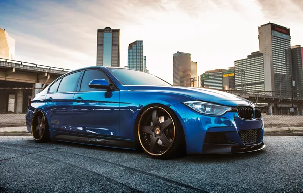 Картинка BMW, blue, 335i, stance, f30, frontside