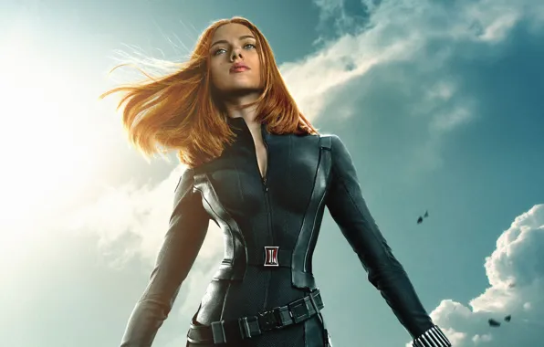 Картинка Scarlett Johansson, cinema, sky, clouds, Marvel, movie, Captain America, film