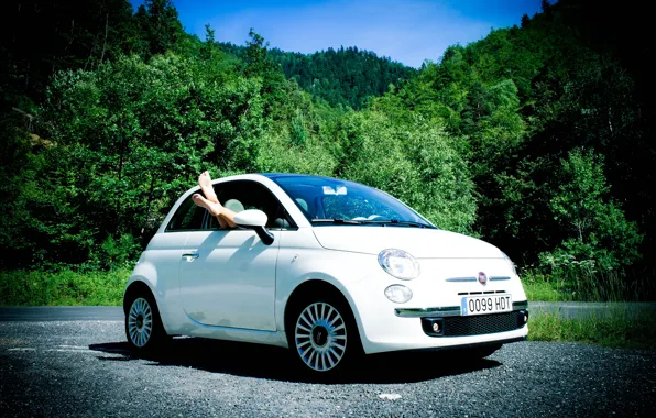 Девушка, ноги, fiat, 500, фиат