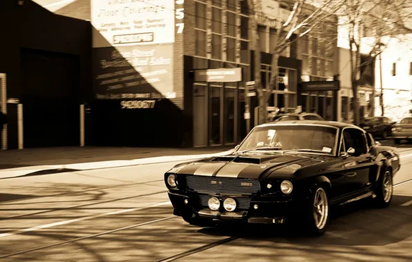 Ford, black, 1967, sepia, Mustang GT 500