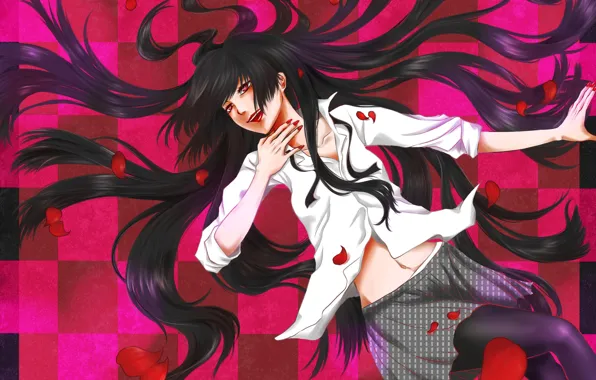 Girl, anime, red eyes, face, japanese, bishojo, navel, Kakegurui