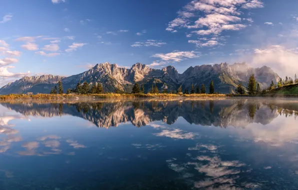 Горы, озеро, отражение, Австрия, Austria, Тироль, Tyrol, Wilder Kaiser