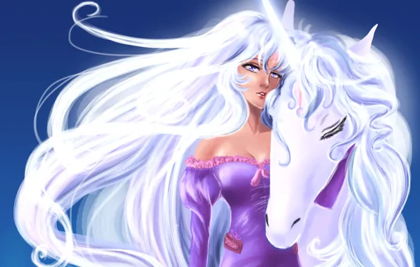 Картинка взгляд, девушка, лицо, лошадь, грива, единорог, белые волосы