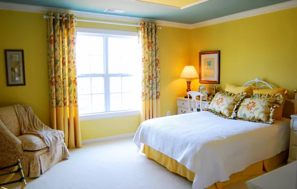 Картинка дизайн, комната, кровать, интерьер, окно, спальня