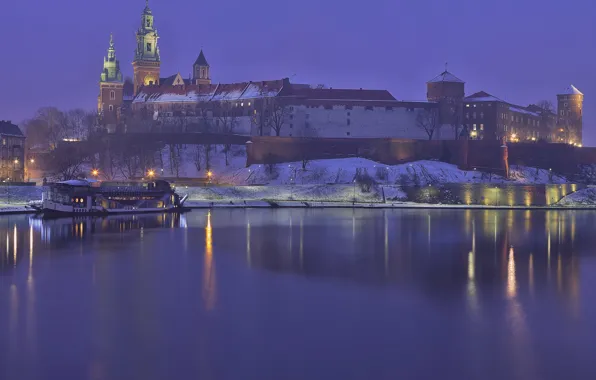 Картинка река, Польша, Краков, Висла, Вавельский замок