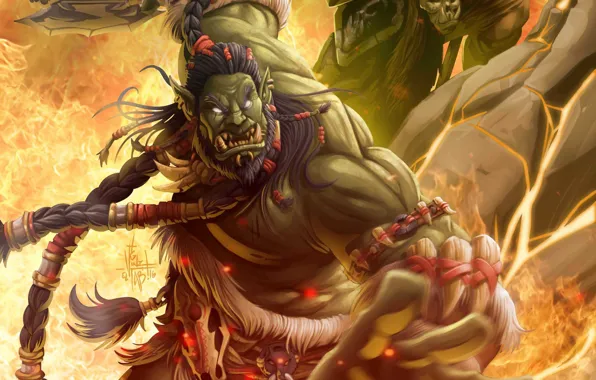 Рисунок, Игра, WOW, Fire, Blizzard, Art, Orc, Flame