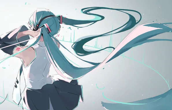 Девушка, наушники, Hatsune Miku, Vocaloid