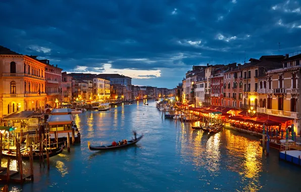 City, город, lights, Италия, Венеция, канал, Italy, night