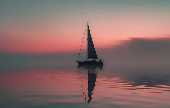 Море, океан, рассвет, утро, яхта, парус, штиль, мачта