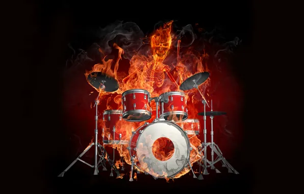 Картинка огонь, установка, барабанщик