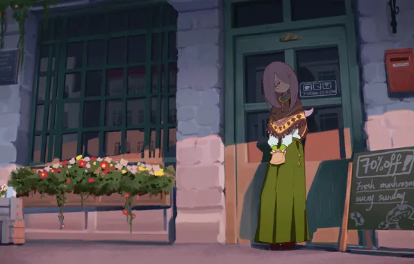 Улица, растения, дверь, ожидание, магазин, почтовый ящик, Little Witch Academia, sucy manbavaran