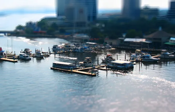 Картинка яхты, причал, tilt shift