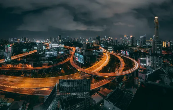 Облака, ночь, город, Тайланд, Bangkok