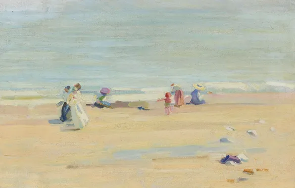 Картинка море, картина, Хелен Макниколл, An English Beach, Helen Galloway McNicoll, пляж, пейзаж
