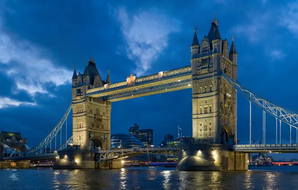 Картинка небо, река, лондон, вечер, Великобритания, london, Тауэрский мост, темза