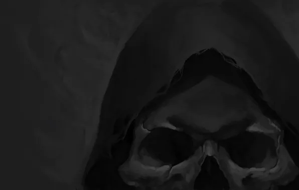 Картинка череп, голова, арт, капюшон, серый фон, мрачно