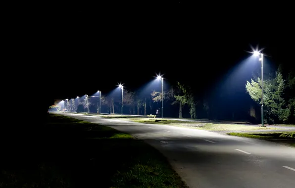 Light, landscape, line, blue, evening, illumination, asphalt, empty