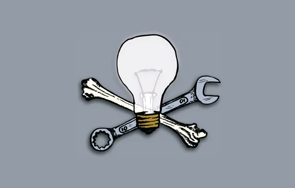 Desktop, wallpaper, skull, grey, bulb, wrench