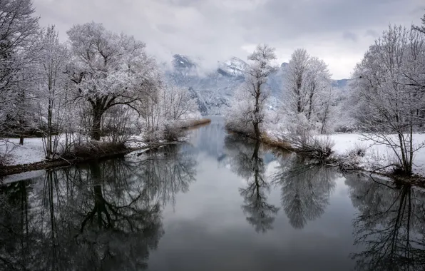 Картинка зима, горы, река, Германия, Бавария