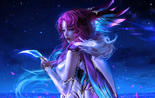 Девушка, синий фон, League of Legends