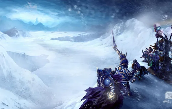 Картинка снег, World of Warcraft, метель, wow, путники