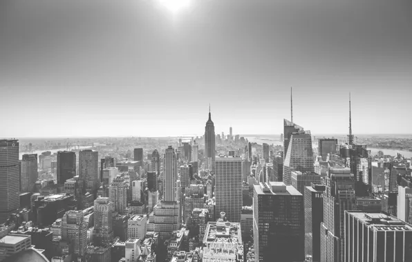 United States, New York, Manhattan, sun, sunlight, skyscrapers, cityscape, Empire States Building