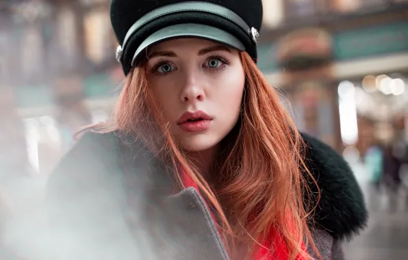 Картинка girl, Model, hat, photo, blue eyes, bokeh, lips, face