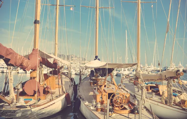 Картинка пристань, яхта, мачты, sailboats in the harbor