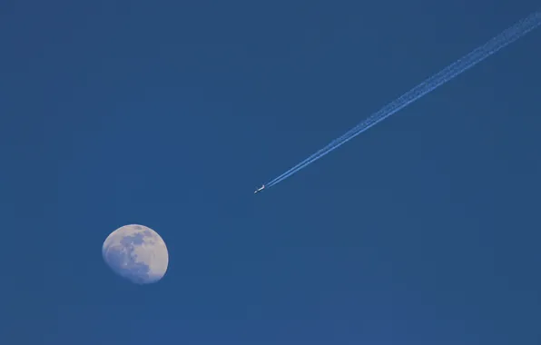 Луна, moon, jet, реактивный самолет, инверсионный след, Isabel Guzman, contrail