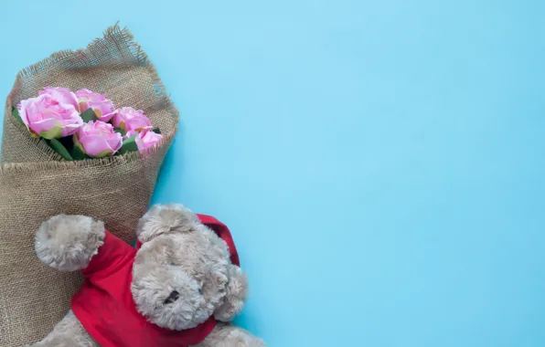 Картинка игрушка, розы, мишка, love, bear, pink, romantic, teddy