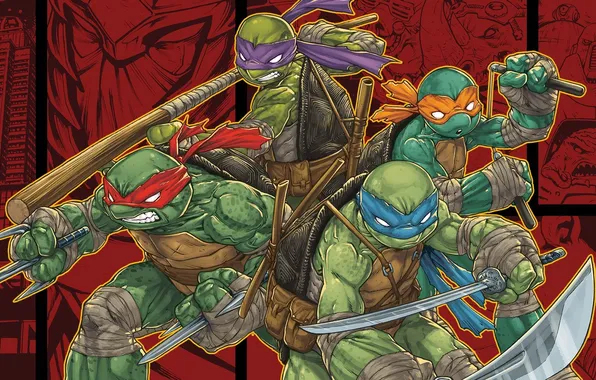 Картинка оружие, меч, трезубец, братья, Рафаэль, Raphael, Leonardo, Donatello